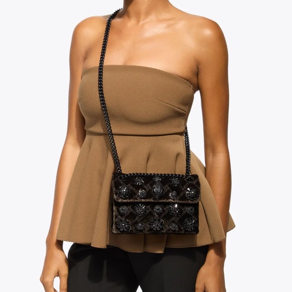 Kurt Geiger London Mini Velvet Kensington Bag in Brown/Black - Picture 5 of 5